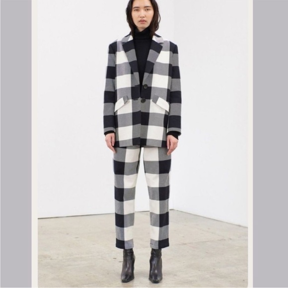 Mara Hoffman Plaid Tatum White Black Check Jacket Medium - Picture 2 of 10